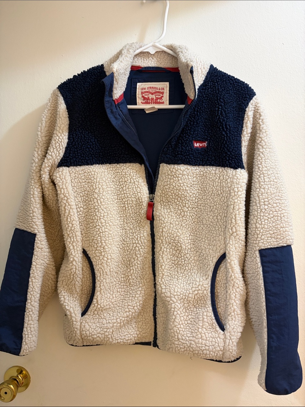 Levi's Kids Cream & Navy Sherpa Zip-Up Jacket